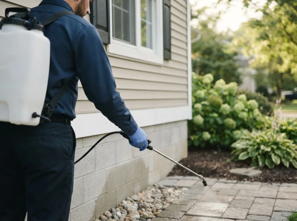 Pest control technician inspecting a home in Stronghurst, IL